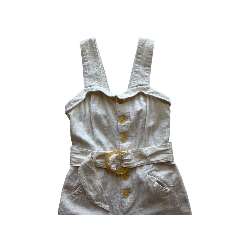 Anthropologie Women's Cream Cape Cod Button Belted Wide Leg Jumpsuit Size 8 - Picture 3 of 16